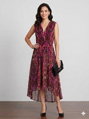 Presley Skye Silk Tiered High-Low Hem Midi Dress